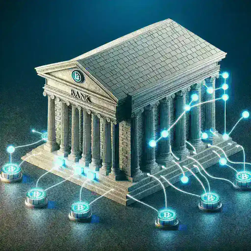 "Graph comparing transaction volume of decentralized finance applications and traditional banking, highlighting the rapid growth of DeFi in financial services."